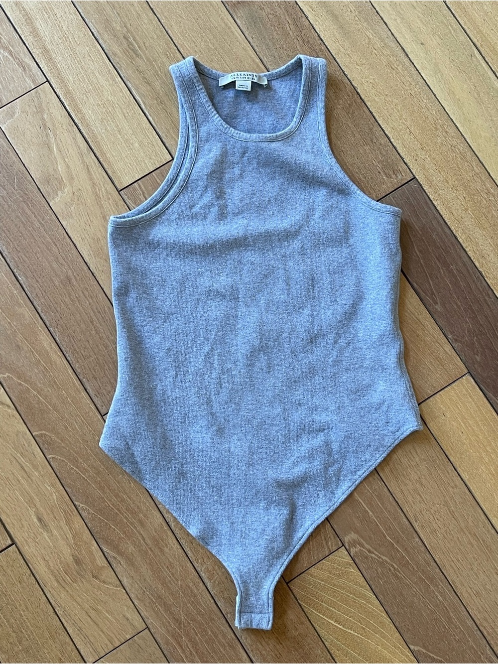 AllSaints Women’s US 6 Gray Sleeveless Ribbed Tank Bodysuit